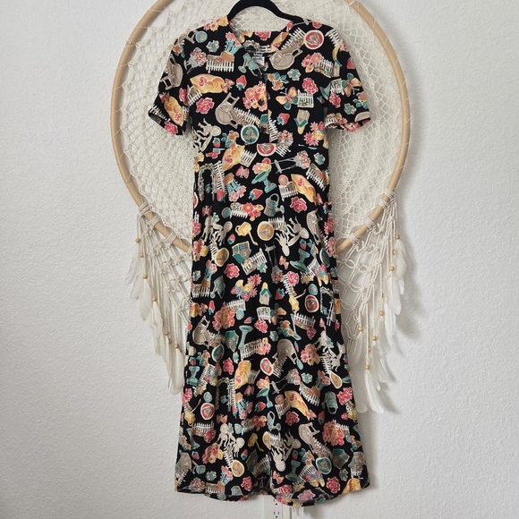 Vintage 80s Knapp Studio Novelty Print Garden Black Cottagecore Maxi Dress 9 USA - Picture 2 of 13